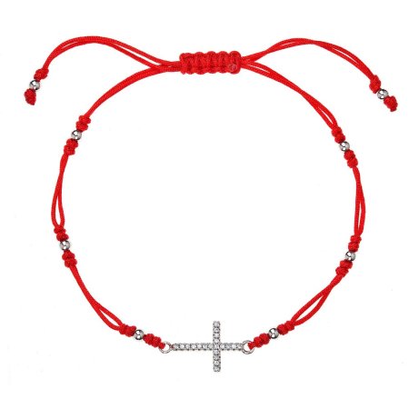 Červený náramek proti uhranutí stříbrný křížek se zirkony 13022.3