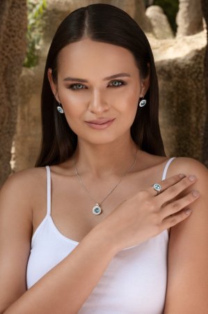 Sada šperků s krystaly Swarovski náušnice a přívěsek modré kulaté 39107.3 Light Turquoise
