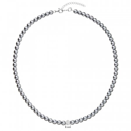Perlový náhrdelník šedý s křišťály Preciosa 32063.3