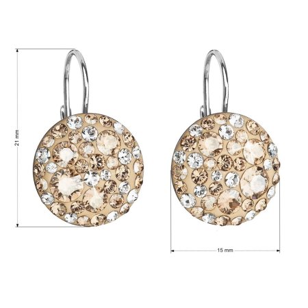 Stříbrné náušnice visací s krystaly Swarovski zlaté kulaté 31176.5 Gold