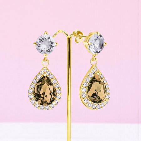 Stříbrné náušnice visací s krystaly Swarovski Elements Briselle KCPG4320LCTC Light Topaz