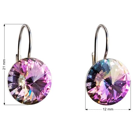 Strieborné náušnice visiace s kryštálmi Swarovski fialové okrúhle 31106.5 Vitrail Light