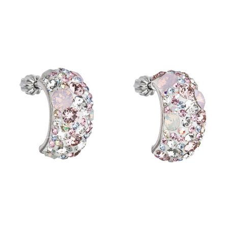 Stříbrné náušnice visací s krystaly Swarovski růžový půlkruh 31164.3 Magic Rose