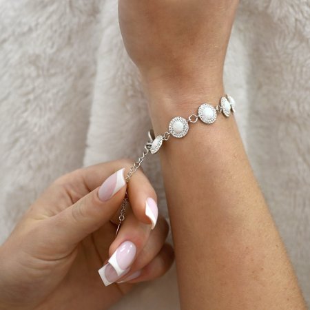 Stříbrný náramek se syntetickým opálem a s křišťály Preciosa bílý 33105.1 White s. Opal