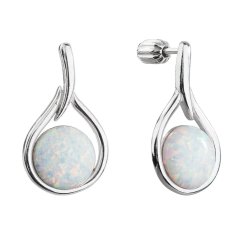 Strieborné visiace náušnice kvapky s bielym syntetickým opál 11336.1 White s. Opal