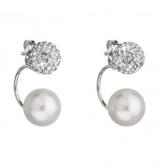 Náušnice perly s křišťály Preciosa 31178.1 Bílá