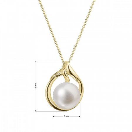 Zlatý 14 karátový náhrdelník žlté zlato s bielou riečnou perlou 92P00033