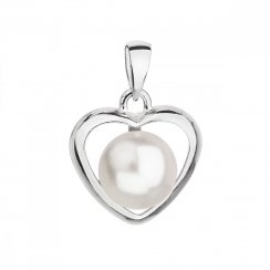 Stříbrný přívěsek s bílou perlou srdce 34246.1 White