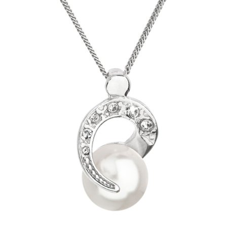 Strieborný náhrdelník s perlou Swarovski biely okrúhly 32048.1 Biela