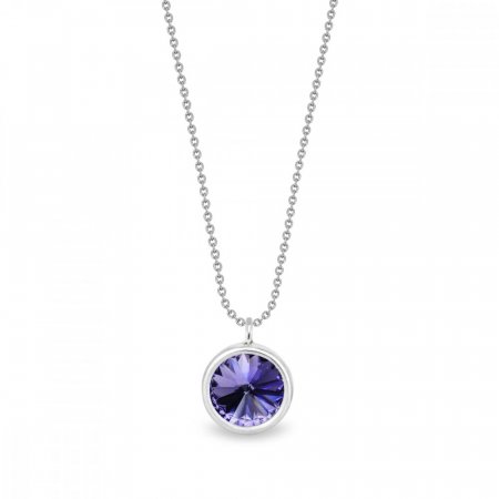 Strieborný náhrdelník fialový sa Swarovski Elements Birthday Stone NB1122SS29TA Tanzanite