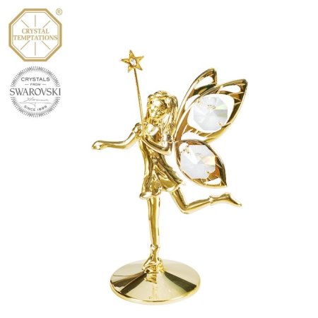 Kovová pozlacená figurka Víla s bílými krystaly Swarovski Elements