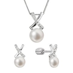 Perlová súprava "X" so zirkónmi a bielou riečnou perlou 29068.1B