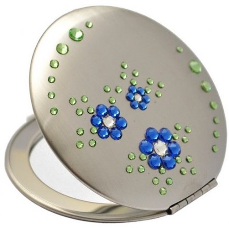 Kosmetické kapesní zrcátko se Swarovski Elements Flowers II modré EL-15