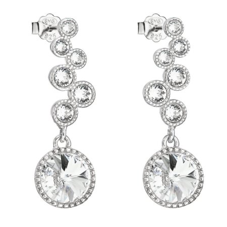 Strieborné náušnice visiace s kryštálmi Swarovski biele okrúhle 31265.1 Kryštál