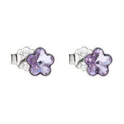 Stříbrné náušnice pecka s krystaly Swarovski fialová kytička 31080.3 Violet