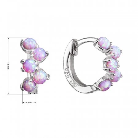Stříbrné náušnice kruhy se syntetickými opály růžové 11339.3 Pink s. Opal
