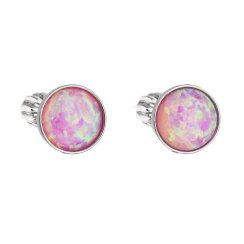 Stříbrné náušnice pecky se syntetickým opálem růžové kulaté 11001.3 Pink s. Opal