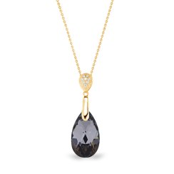 Stříbrný pozlacený náhrdelník se Swarovski Elements šedá kapka Dainty Drop NG610616SN Silver Night