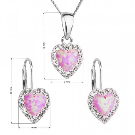 Sada šperků se syntetickým opálem a křišťály Preciosa náušnice a přívěsek světle růžové srdce 39161.1 Pink s. Opal