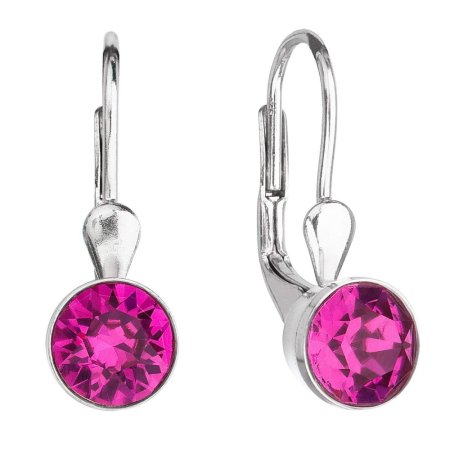 Strieborné náušnice visiace s kryštálmi ružové okrúhle 31112.3 Fuchsia