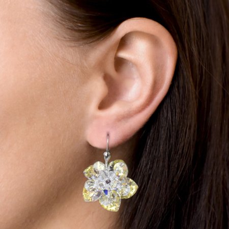 Strieborné náušnice visiace s kryštálmi Swarovski AB efekt kytička 31130.2 AB