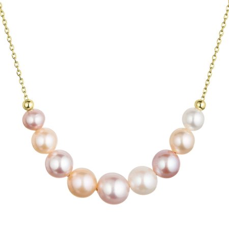 Pozlacený stříbrný náhrdelník s 9 říční perlami na řetízku 22046.3 multi Au plating