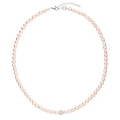 Perlový náhrdelník růžový s křišťály Preciosa 32063.3