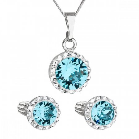 Sada šperků s krystaly Swarovski náušnice, řetízek a přívěsek modré kulaté 39352.3 Light Turquoise