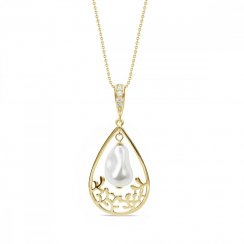 Stříbrný pozlacený náhrdelník bílý perlový Caresse NFG584312W White Pearl