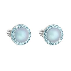 Stříbrné náušnice pecka s krystaly Swarovski a světle modrou matnou perlou kulaté 31314.3 Light Blue