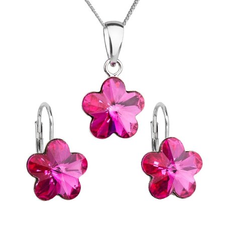 Sada šperků s krystaly Swarovski náušnice, řetízek a přívěsek růžová kytička 39143.3 Fuchsia