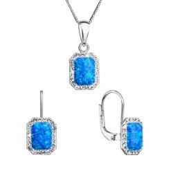 Sada šperkov so syntetickým opálom a krištáľmi Preciosa náušnice a prívesok modrej okrúhle 39175.1 Blue s. Opal