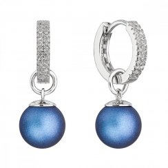 Stříbrné visací náušnice kroužky s tmavě modrou perlou 31298.3 Dark Blue