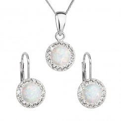Súprava šperkov so syntetickým opálom a krištáľmi Preciosa náušnice a prívesok biele okrúhle 39160.1 White s. Opal