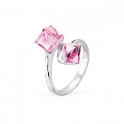 Prsten růžová kostka se Swarovski Elements Cube P48416PLR Light Rose 6 mm