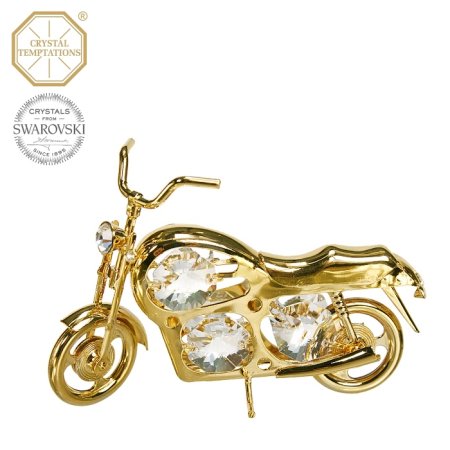 Kovová pozlátená figúrka Motorka s bielymi kryštálmi Swarovski Elements