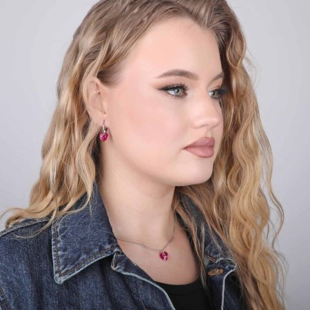Súprava šperkov s kryštálmi Swarovski náušnice a prívesok ružové srdce 39003.4 Fuchsia
