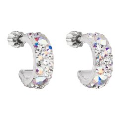 Strieborné náušnice kruhy s kryštálmi Swarovski ab efekt polkruh 31118.2 AB