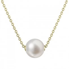 Pozlacený stříbrný náhrdelník s pevnou bílou říční perlou na řetízku 22047.1 Au plating