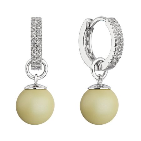 Stříbrné visací náušnice kroužky s pastelově žlutou perlou 31298.3 Pastel Yellow