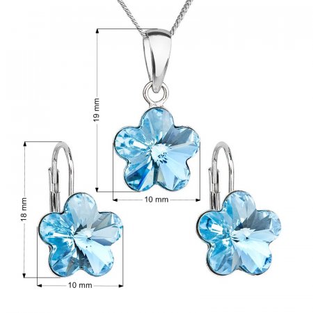 Sada šperků s krystaly Swarovski náušnice, řetízek a přívěsek modrá kytička 39143.3 Aqua