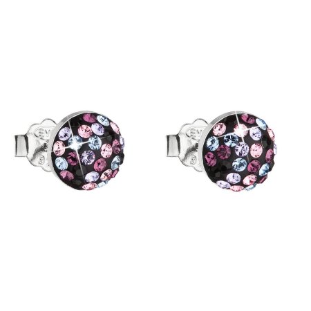 Strieborné náušnice pecka s kryštálmi Swarovski fialové okrúhle 31136.3 Magic Violet