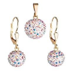 Zlatá 14 karátová sada šperkov s kryštálmi Swarovski náušnice a prívesok AB efekt 939072.2