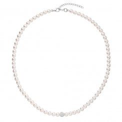 Perlový náhrdelník biely s krištáľmi Preciosa 32063.1