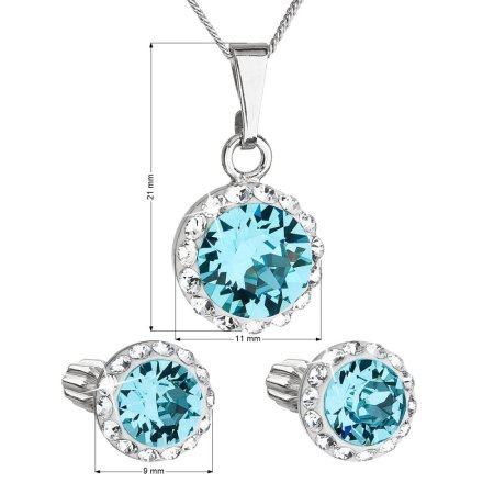 Sada šperků s krystaly Swarovski náušnice, řetízek a přívěsek modré kulaté 39352.3 Light Turquoise