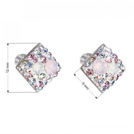 Stříbrné náušnice pecka s krystaly Swarovski růžový kosočtverec 31169.3 Magic Rose