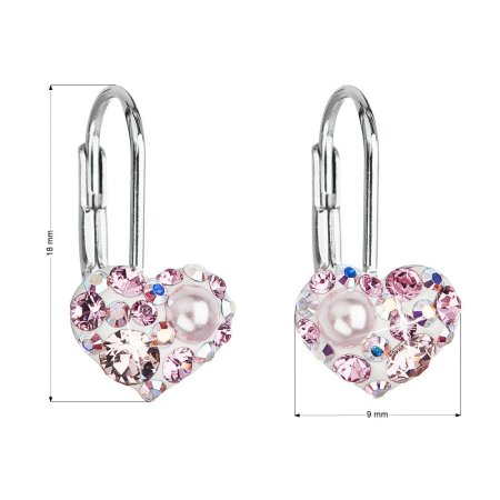 Stříbrné náušnice visací s krystaly Swarovski růžové srdce 31125.9 Light Rose Opal