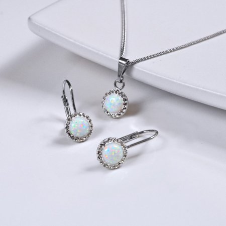 Sada šperků se syntetickým opálem a křišťály Preciosa náušnice a přívěsek bílé kulaté 39160.1 White s. Opal