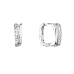 Stříbrné náušnice hranaté se zirkony v bílé barvě 11448.1