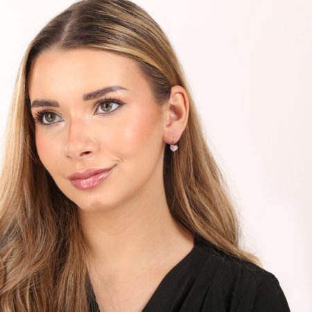 Strieborné náušnice visiace s kryštálmi Swarovski ružové srdce 31125.3 Rose
